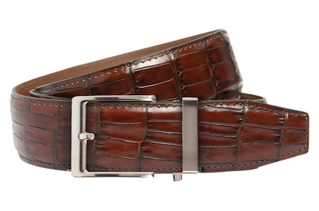 G BELT GOLD BUCKLE CROCODILE POLISHED BROWN  3.8CM