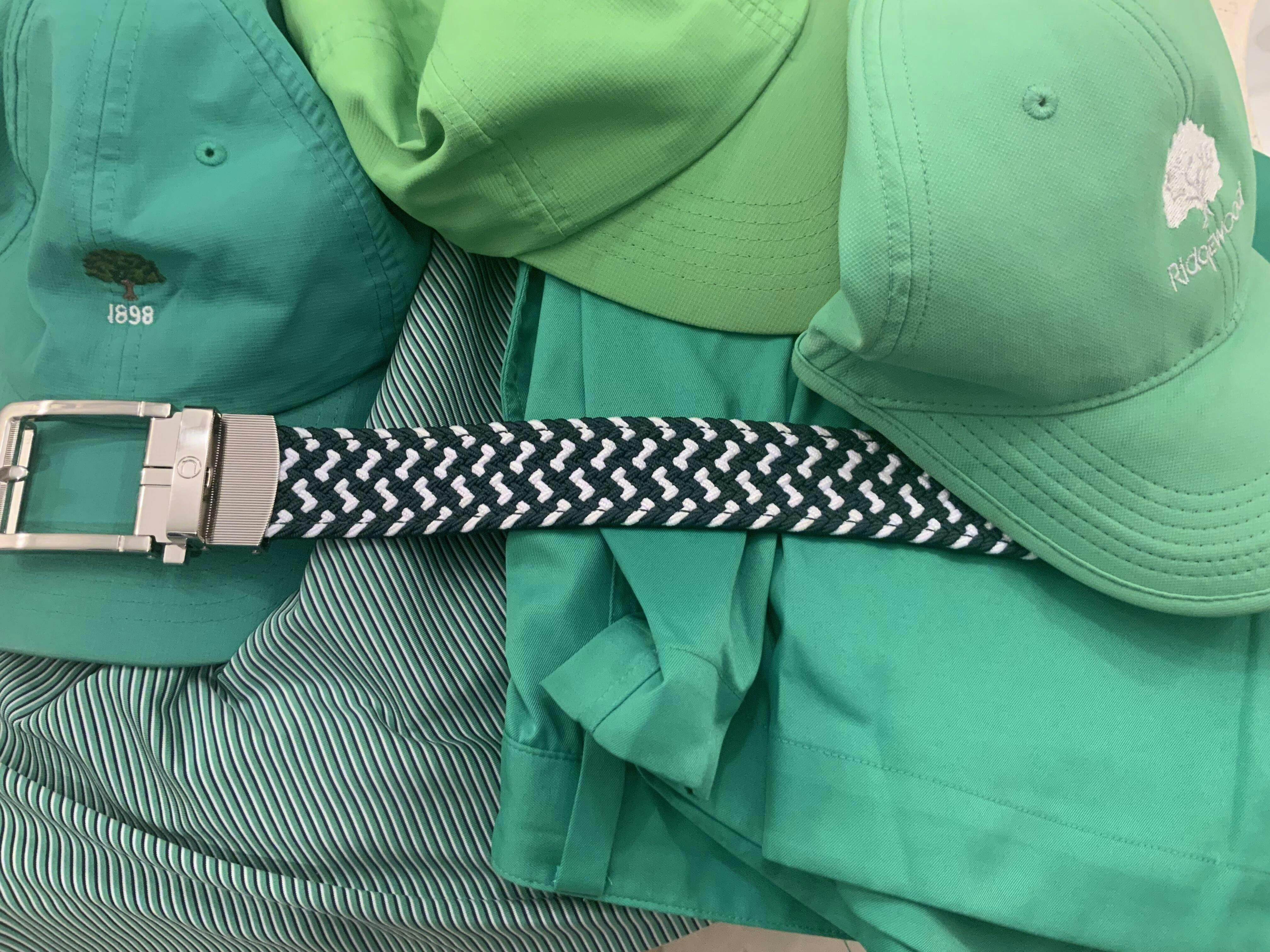 Braided Green & White Golf Ratchet Belt 1.38