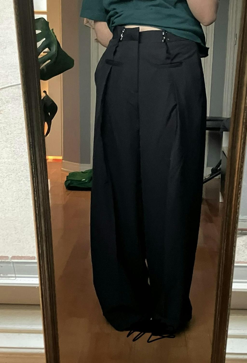 Adjustable Waist Hook Pleated Pants (sku: 8096559595754-black-2xl