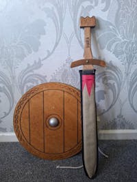 Wooden Toy Viking Sword and Round Shield Set: Handmade Personalised Gift - C