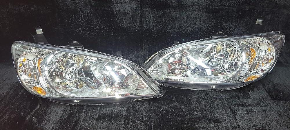 2004 2005 Honda Civic Headlight Assembly Chrome Housing Amber