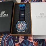 Naviforce Men's Watch - Chronograph - Sparkling Blue & Red - Genuine Leather Strap - 1 Year Warranty