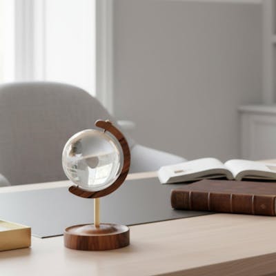 Axis – Ceviz Ağacı ve Pirinç Detaylı Kristal Küre Masaüstü Aksesuarı