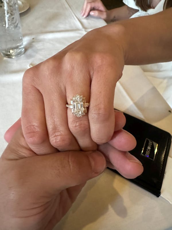 Emerald Cut Lab Diamond Art Deco Ring Mosaic Design