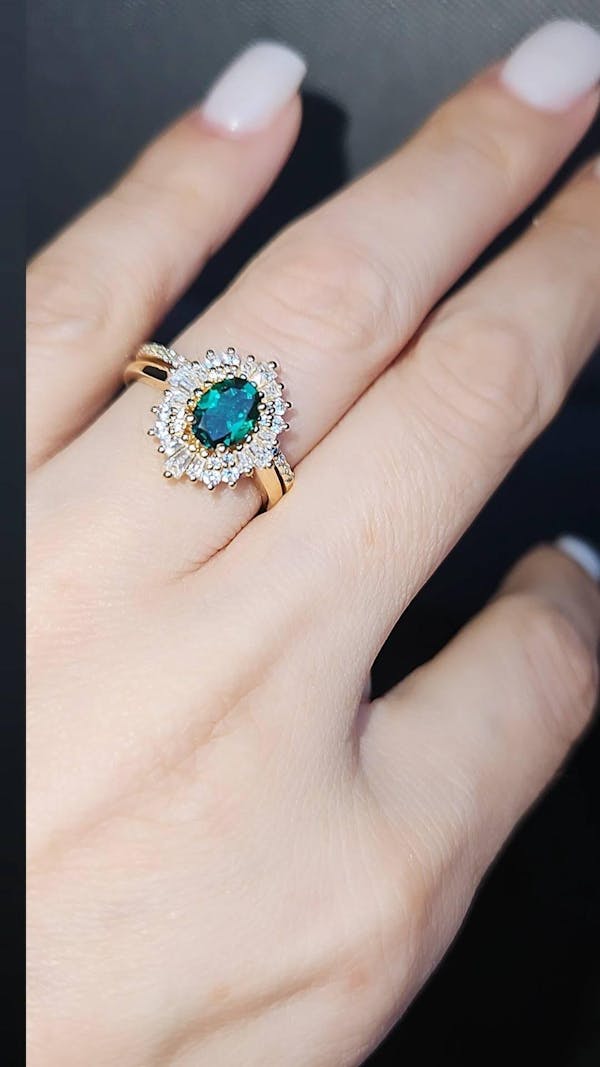 Art deco Green Oval Lab Emerald Halo Engagement Ring