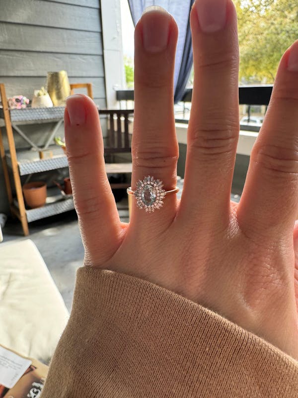 Art deco Oval Aquamarine Halo Engagement Ring Yellow Gold