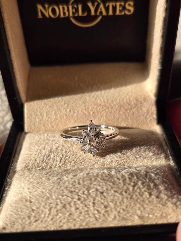 Vintage Cluster Moissanite Rose Gold Pear Baguette Marquise Shape Engagement Ring