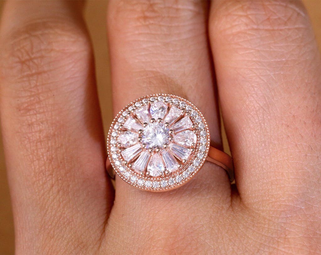 Round Art Deco Lab Diamond Halo Mosaic Ring