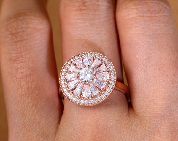 Round Art Deco Lab Diamond Halo Mosaic Ring