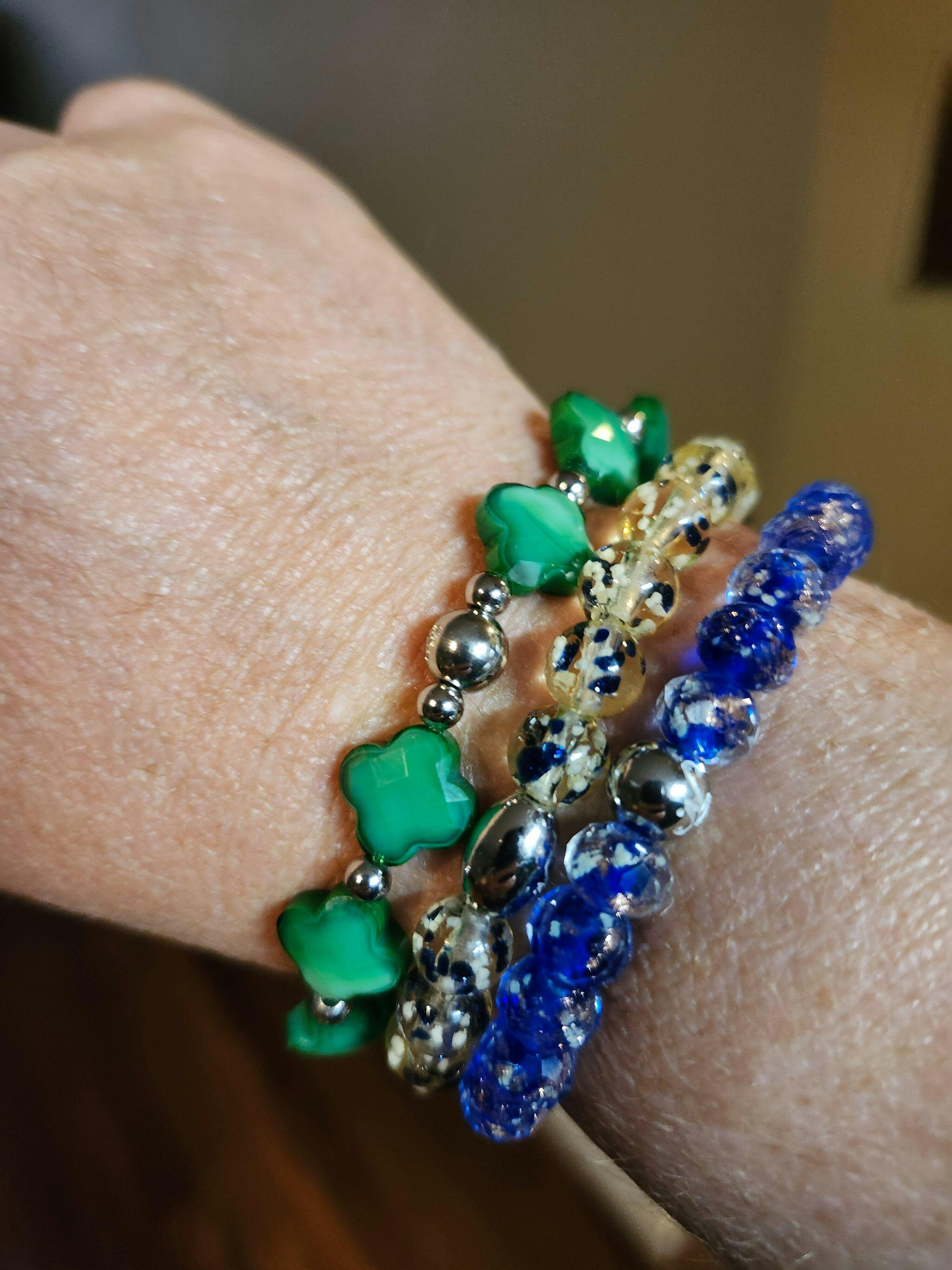 送税込【CRAFTD London】Green Gemstone Clover Bracelet (2色) Clover Stone Bracelets