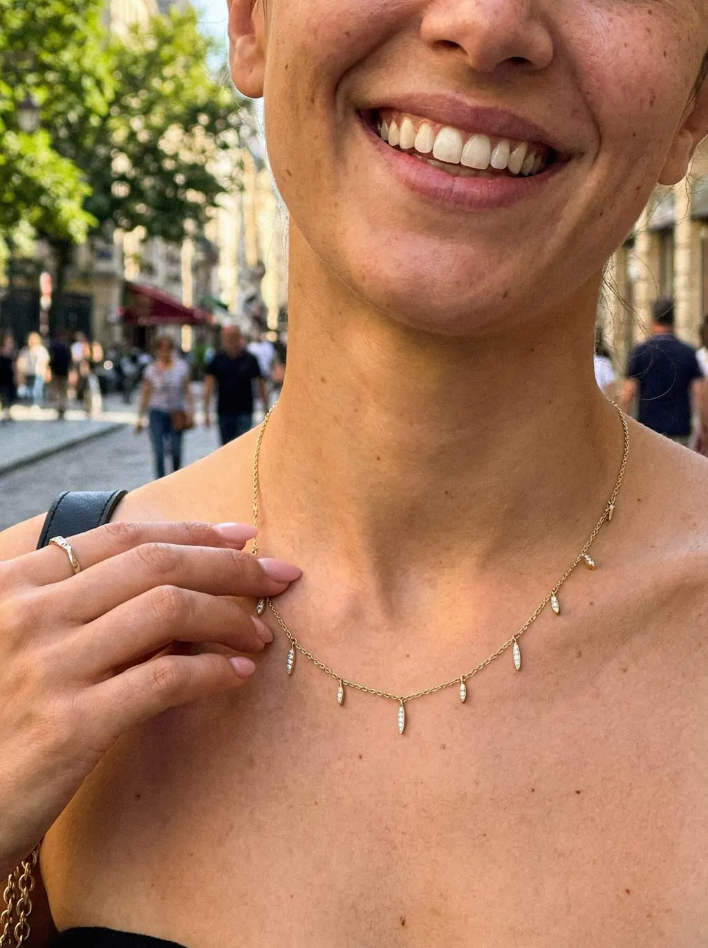 Marquise Station Drop Necklace in Gold