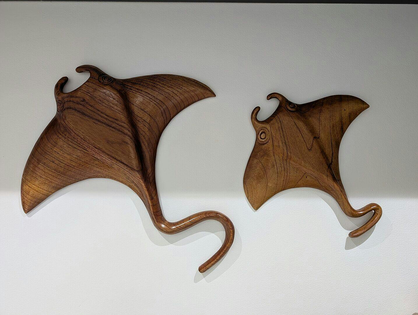 Hand-Carved Teak Manta Ray Wall Art | Coastal Wooden Decor | Noro Arts