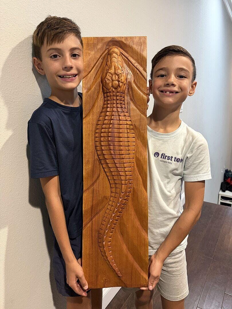 Crocodile Teak Sculpture | Hand-Carved Teak Wood Art | Noro Arts