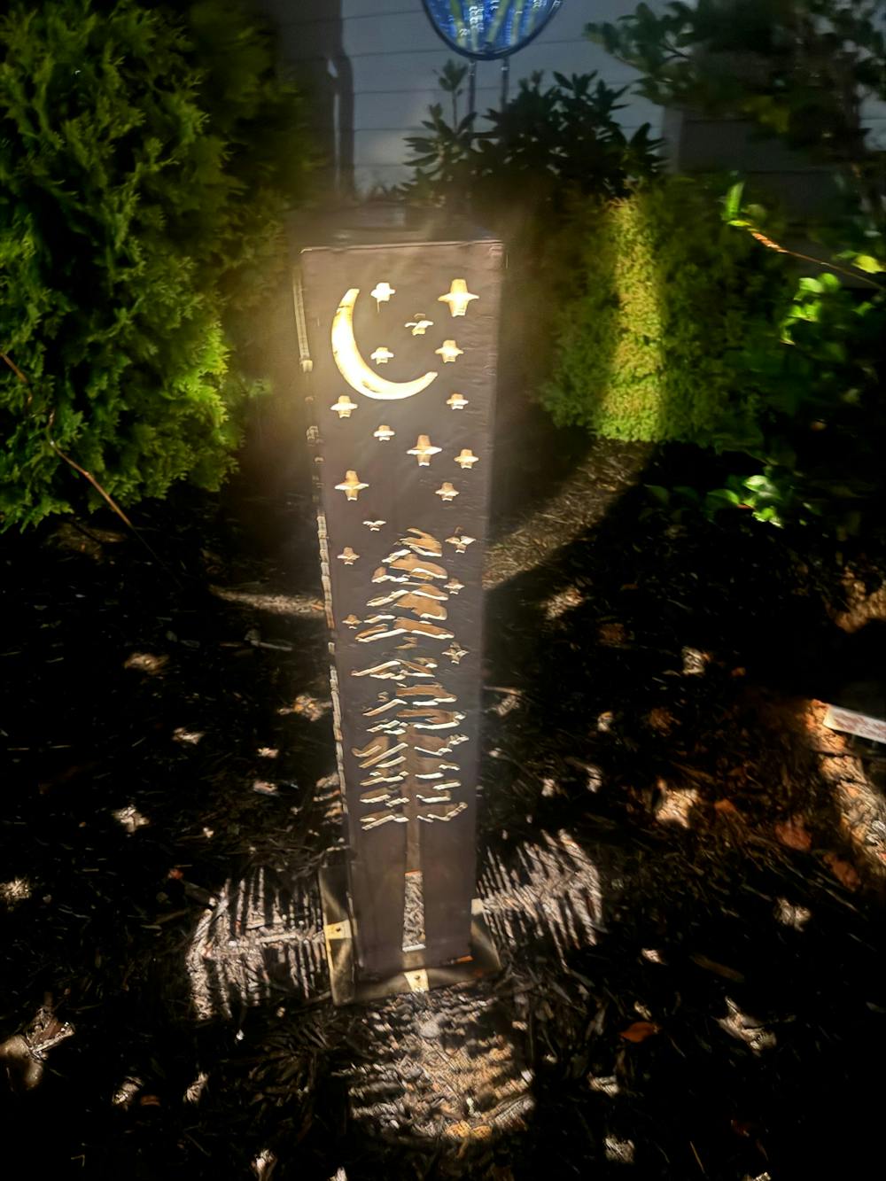 4-Sided Night Sky Pine Tree Solar Luminary Tube Light - Steel