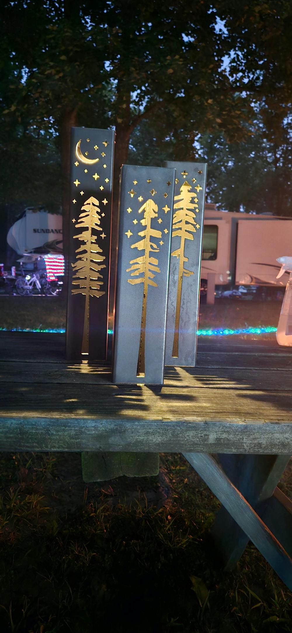 Pine Tree Night Sky Luminary Pillar w/ Solar Cap | 12-inch, 14-inch, 16-inch