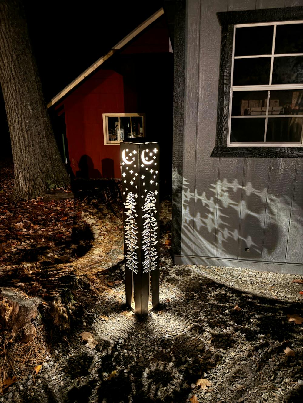 4-Sided Night Sky Pine Tree Solar Pillar - Steel