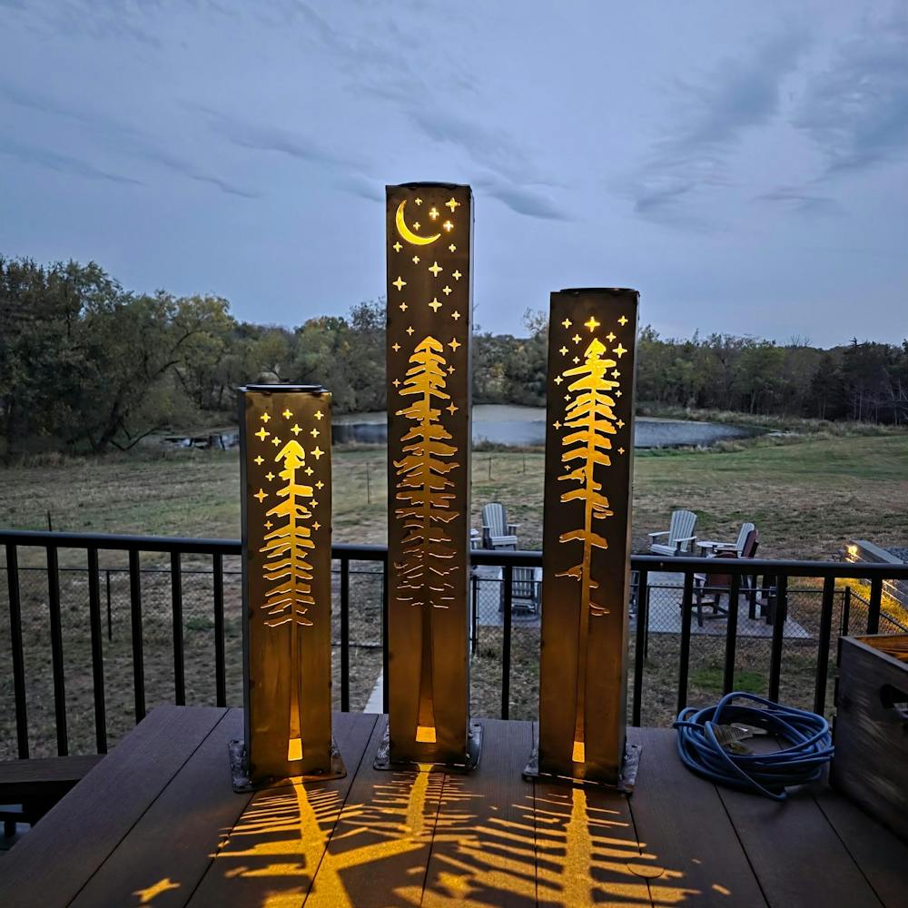 XL Pine Night Sky Solar Luminary Pillar | Steel