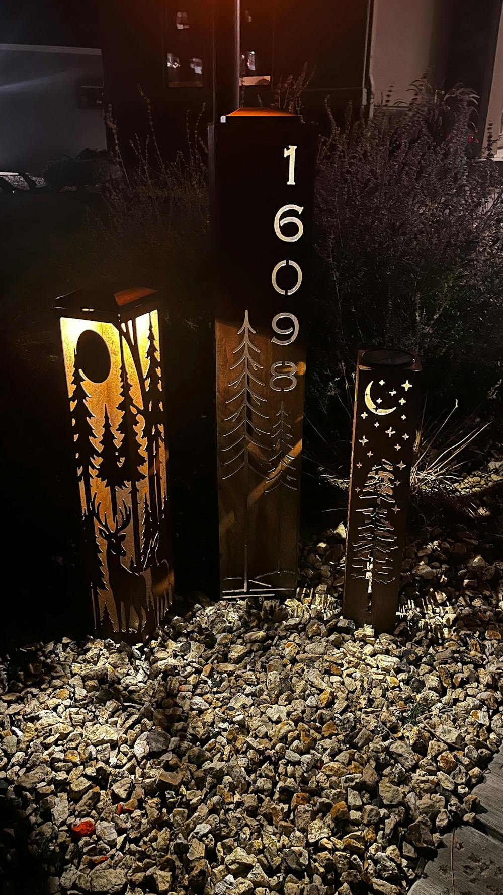 4-Sided Night Sky Pine Tree Solar Pillar - Steel