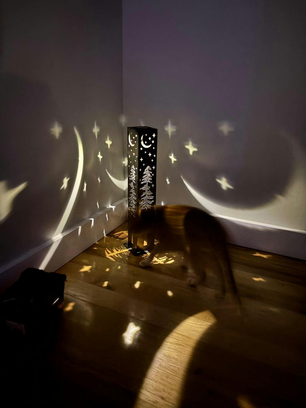 4-Sided Night Sky Pine Tree Solar Pillar - Steel