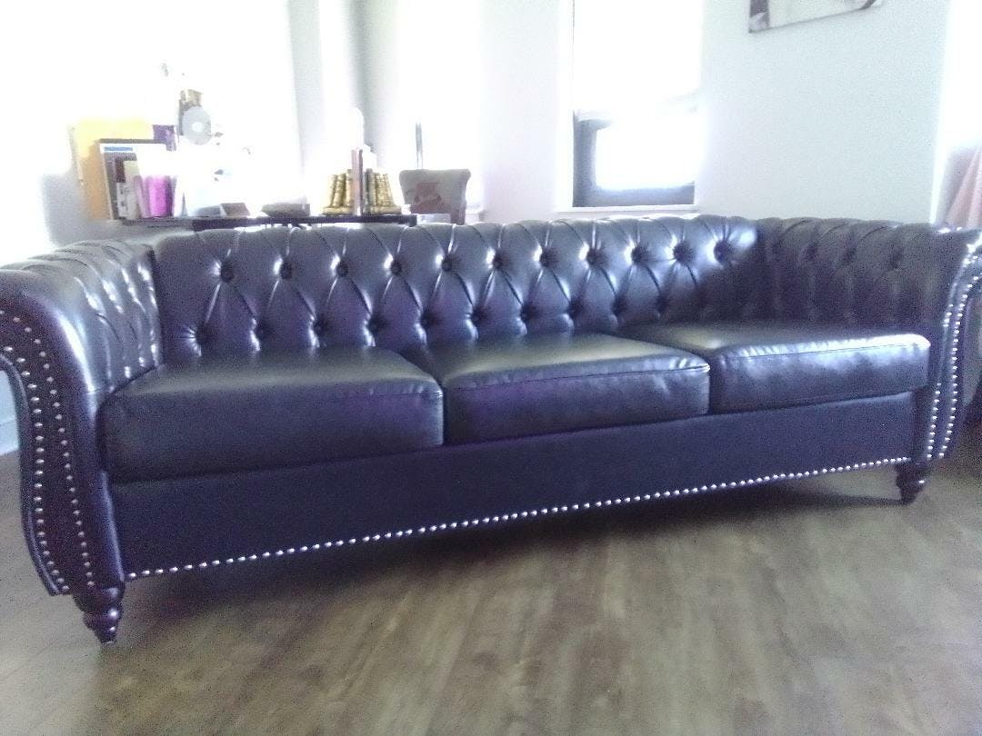 Pu Leather 3-Seat Chesterfield Sofa With Tufted Back