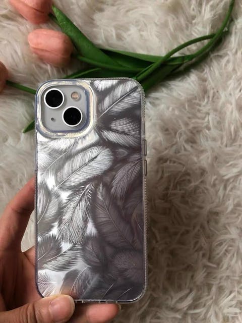 Japanese Inspired Silver Feather Shining Phone Case