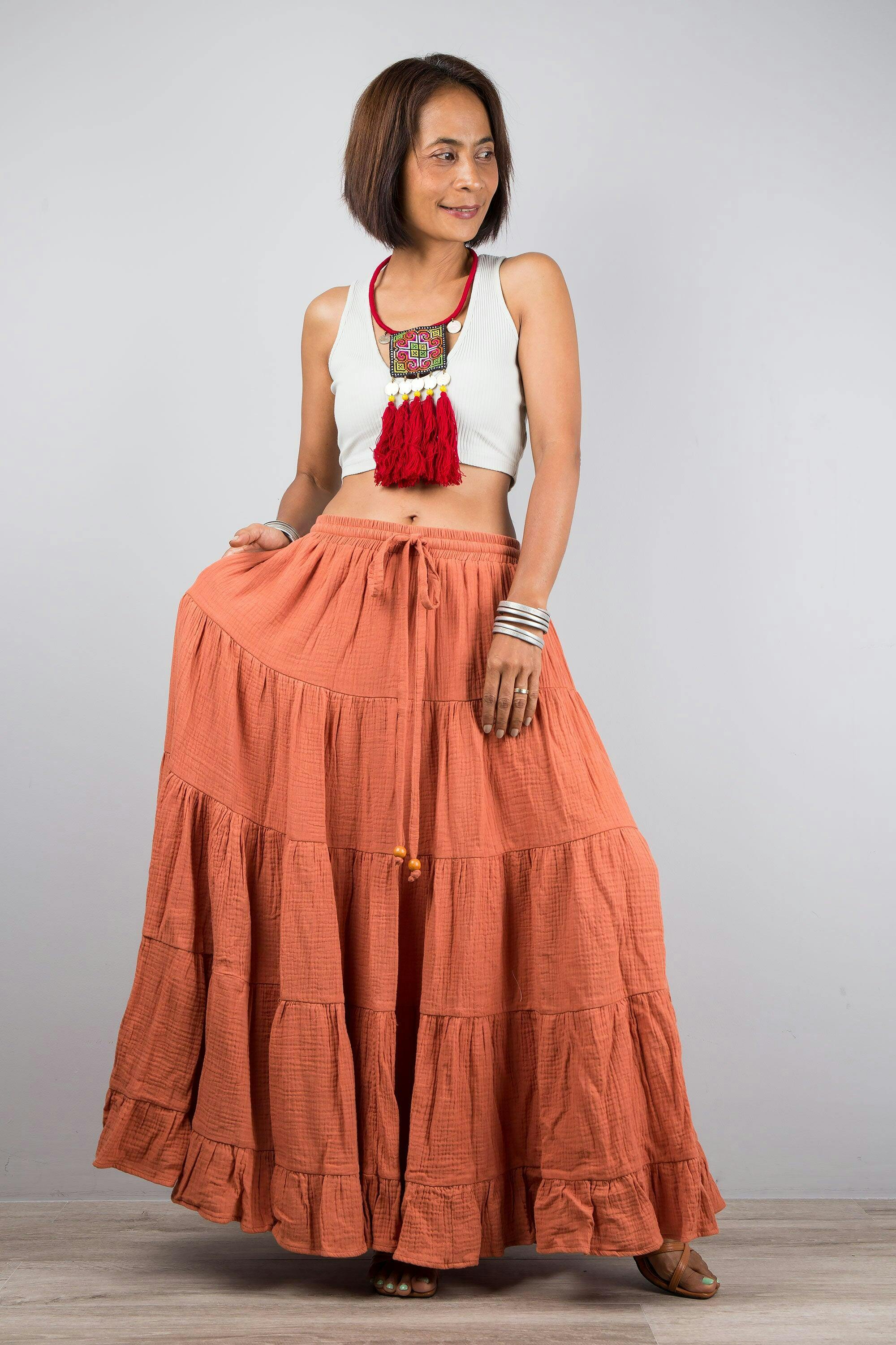Orange maxi skirt : Buy tiered skirts for women online from Nuichan