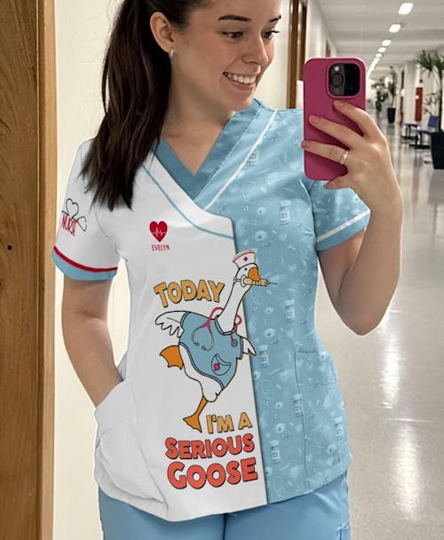 Personalized Goose Nurse T-Shirt for Women - Silly Medical Icons Design - Custom Name Gift for Healthcare Workers & Medical Staff