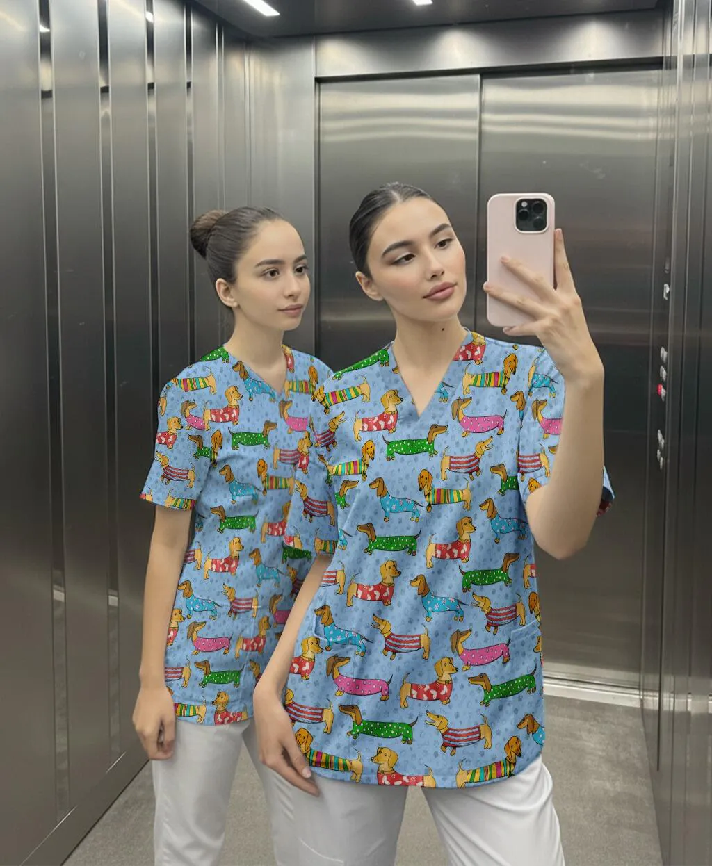 Dachshund Dog Scrub Top - Funny Animal Lover Scrubs For Women - RN LPN CNA Healthcare Workers Gift