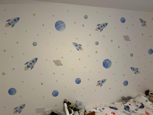 Watercolour Space Rocket Nursery Wall Stickers