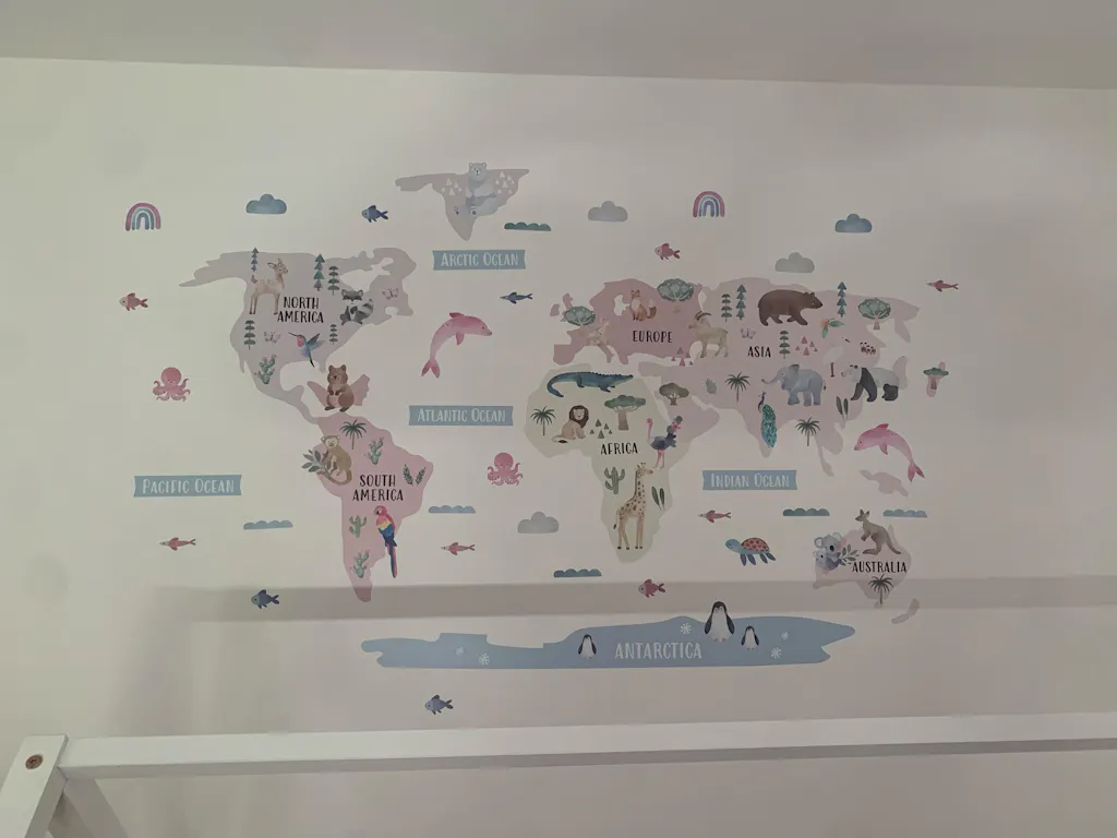 Animal World Map Nursery Wall Sticker - Blush