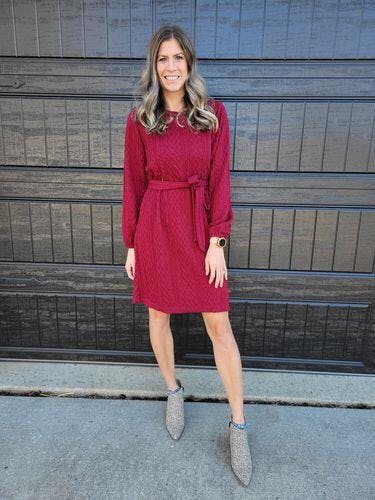 FINAL SALE Nursing Cable Knit Sweater Dress - Cranberry 2.0