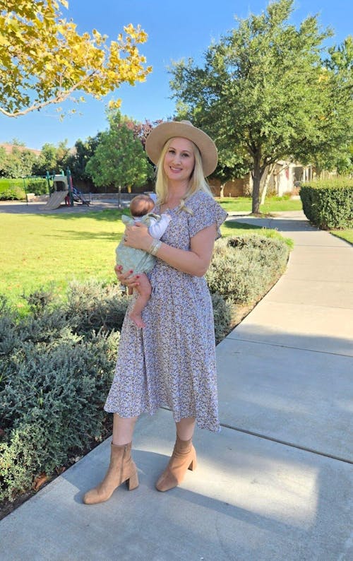 Belted Nursing Midi with Pockets- Beige Floral