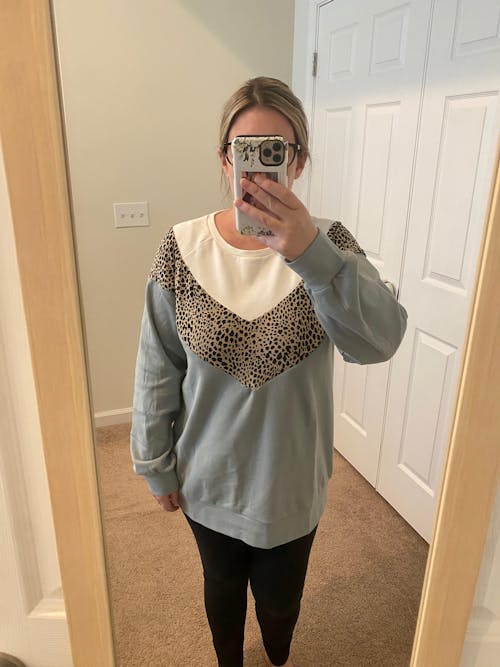 Oversized Chevron Nursing Sweatshirt- Cheetah Sage