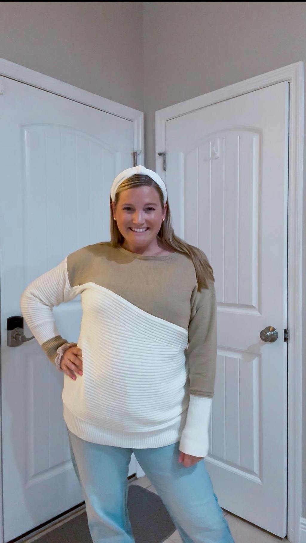 Ribbed Knit Nursing Sweater- Tan/Cream