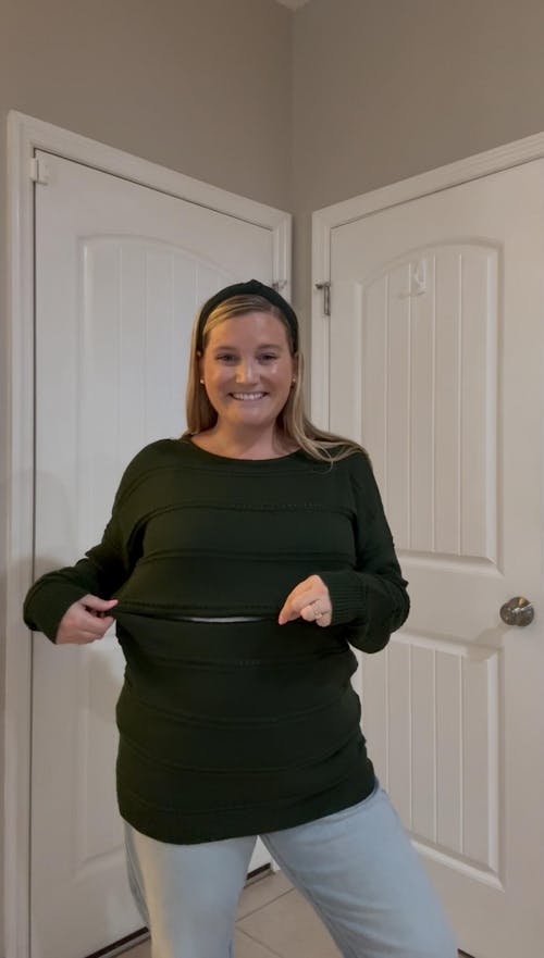 Open Knit Nursing Sweater- Evergreen