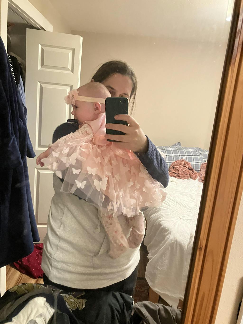 Nursing Hoodie - Quarter Zip - Hidden Zipper - Blue Waffle