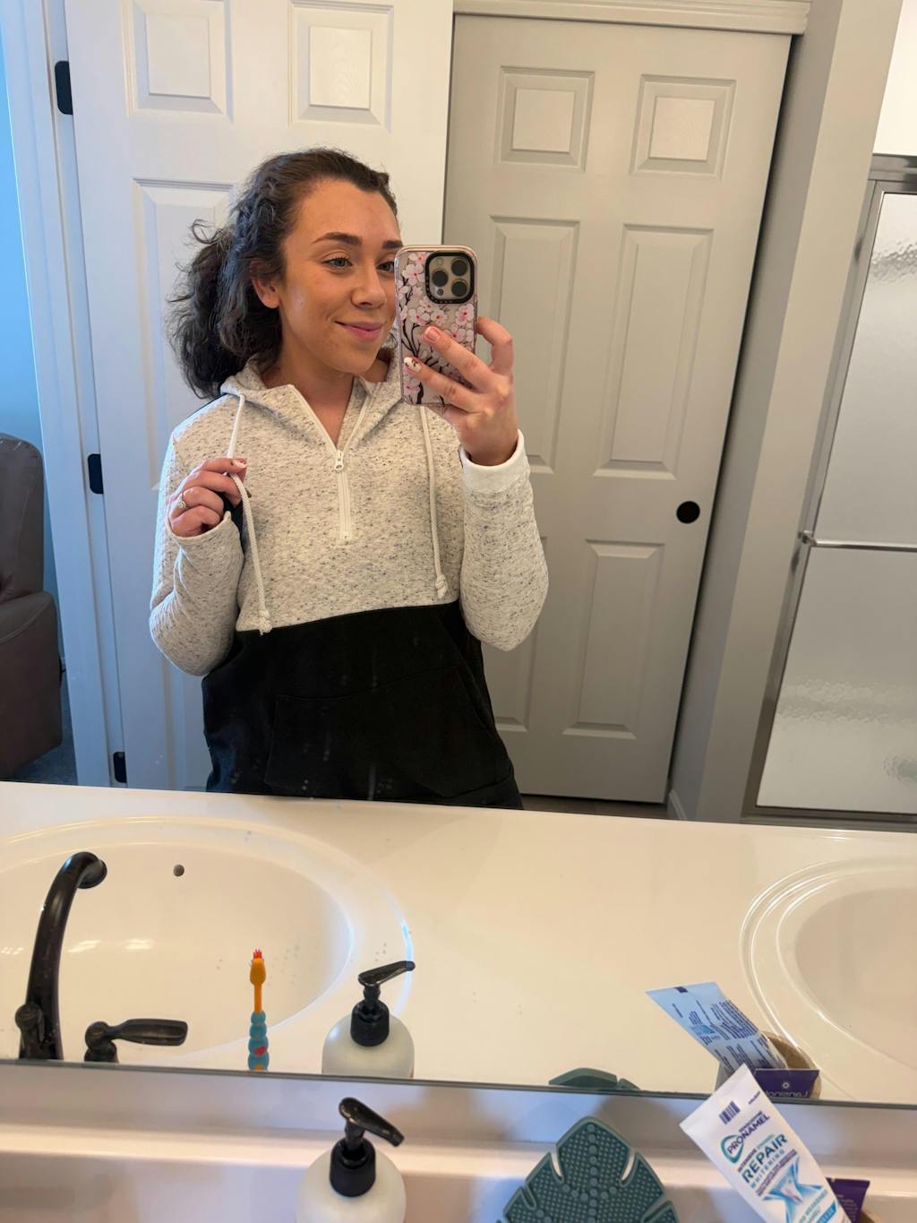 Nursing Hoodie - Quarter Zip - Hidden Zipper - Oatmeal Waffle