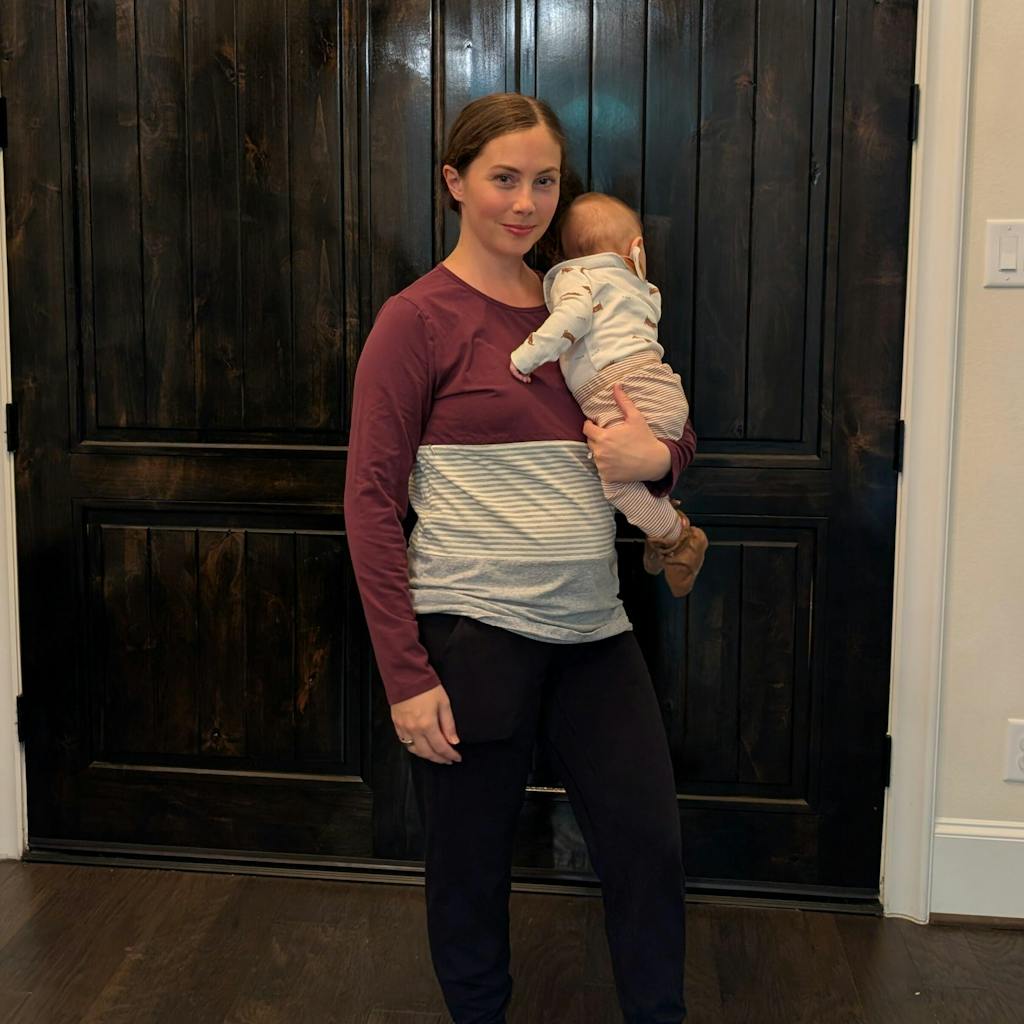 Long Sleeve Cotton Nursing Top- 3 Block- Wine