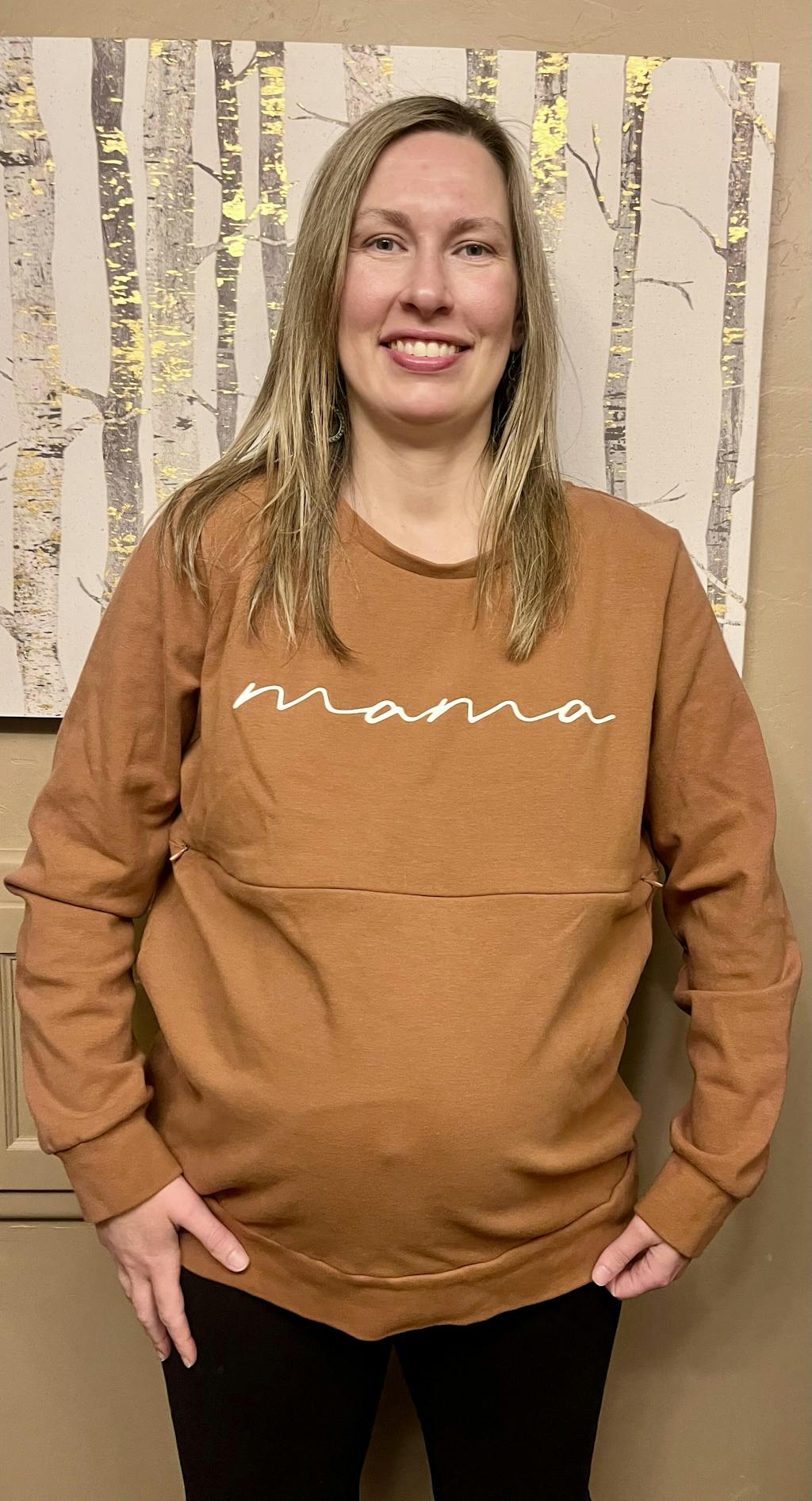 "MAMA" Nursing Sweatshirt - Camel Brown