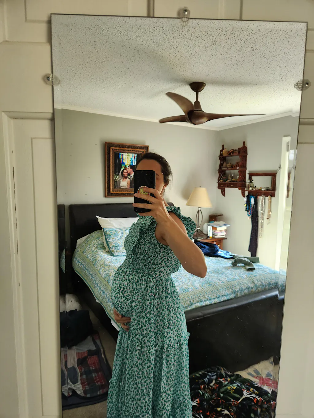 Smocked Floral Print Nursing Midi Dress