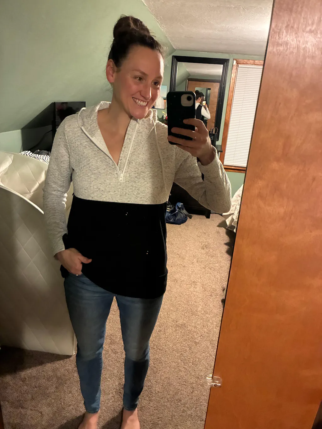 Nursing Hoodie - Quarter Zip - Hidden Zipper - Oatmeal Waffle