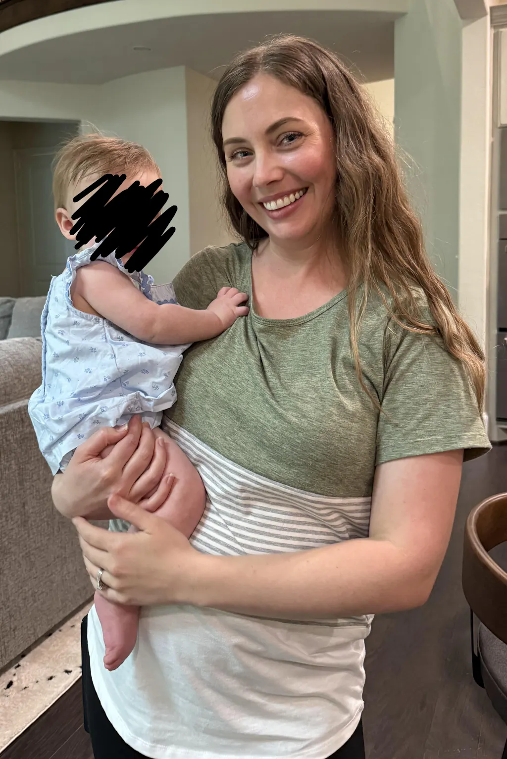 Nursing T-Shirt- 3 Block Colorblock- Green