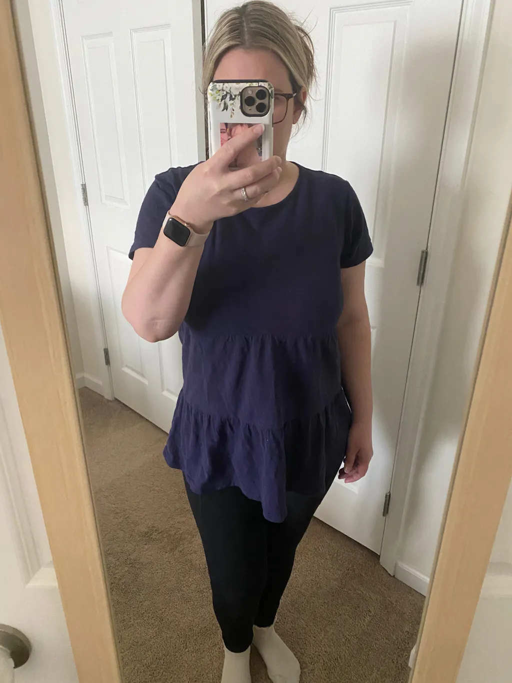 Cotton Nursing Top - Ruffle Navy