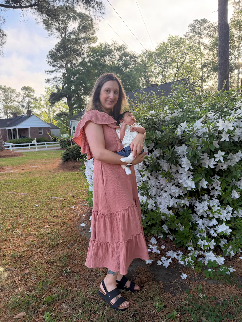 Gauze Ruffle Midi Dress- Terracotta