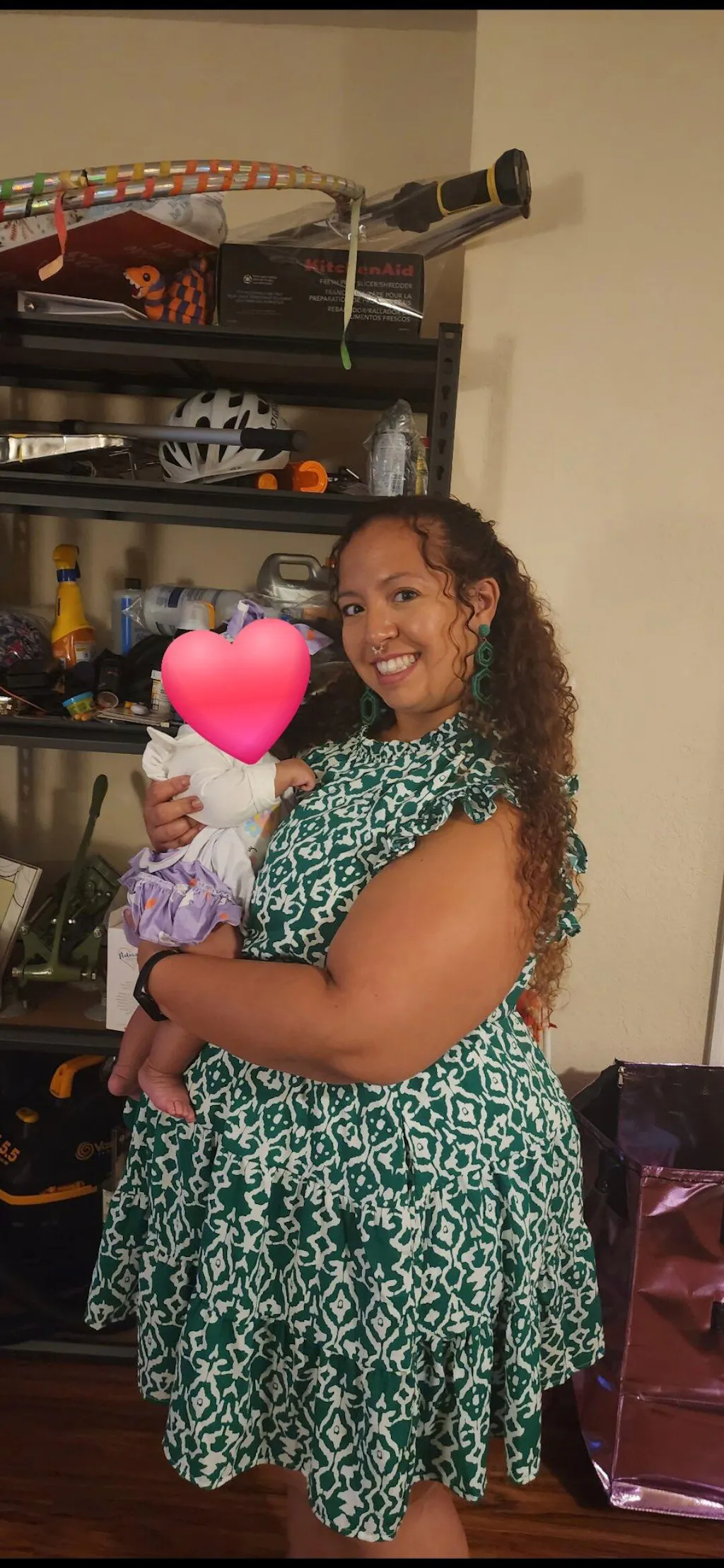 Belted Print Nursing Dress- Green 2.0