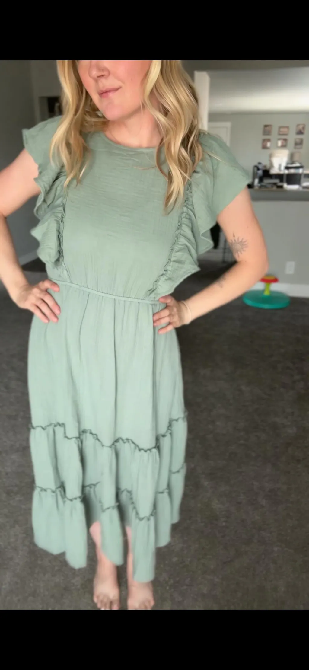 Gauze Ruffle Midi Dress- Seafoam Green