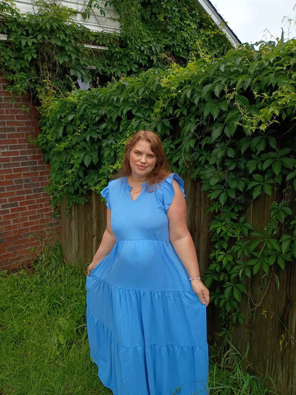 Tiered Nursing Midi Dress With Ruffle Sleeves - Blue