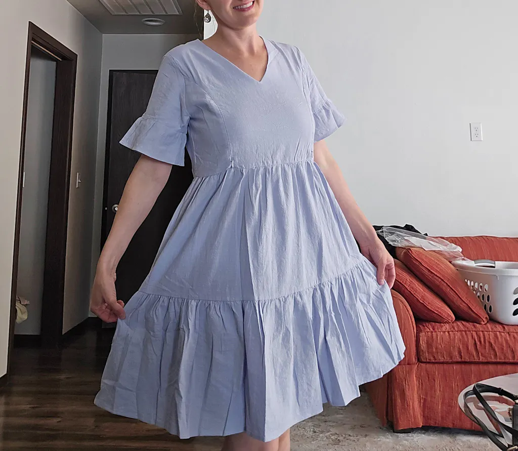 Nursing Dress With Pockets - Bell Sleeve- Periwinkle (Lavender/Blue)