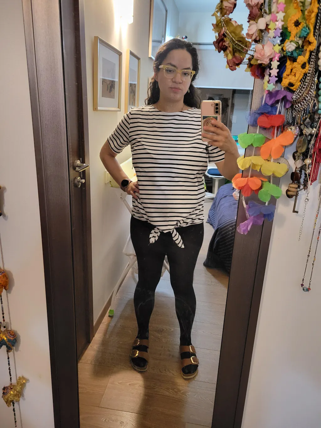 Striped Nursing T-shirt With Front Tie- Hidden Zipper - Black/White