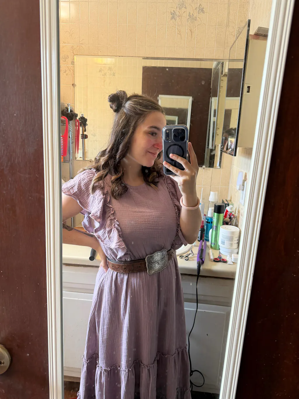 Cotton Gauze Ruffle Midi Dress- Lavender